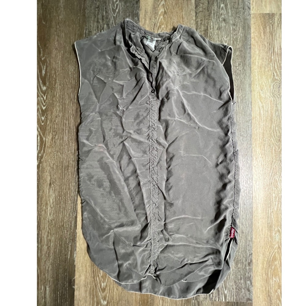 Hard Tail Forever Tunic Top Womens XS Grey Cupra Ruched Sleeveless Button Down